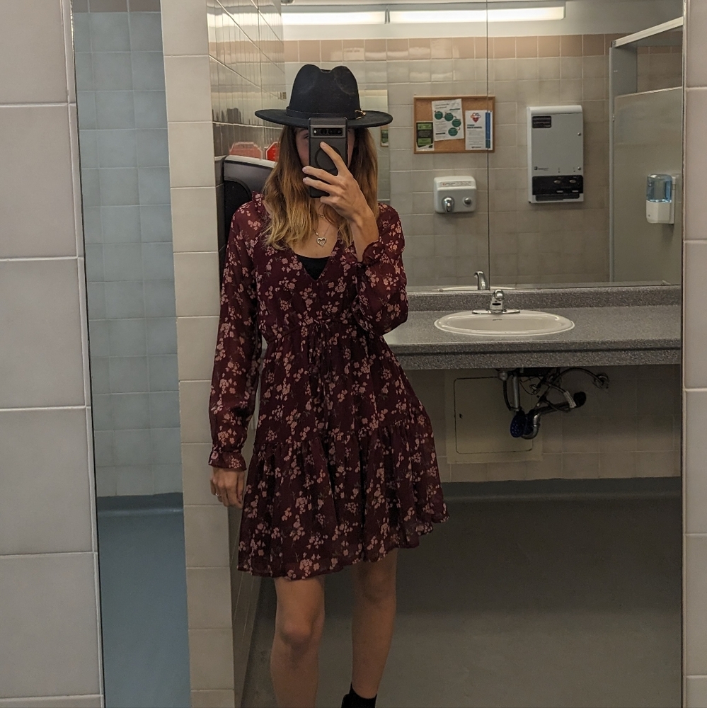 American Eagle Outfitters Burgundy Floral Mini Dress